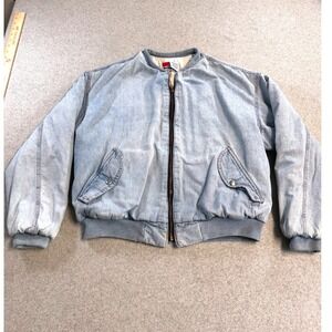 Swingster Bomber Jacket Mens Large Light Wash Blue Denim Quilted Vintage 90s